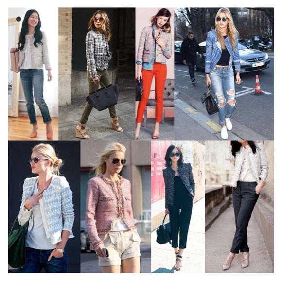 MANGO cream tweed collarless flap pockets jacket blogger zara competitor brand - Picture 5 of 9